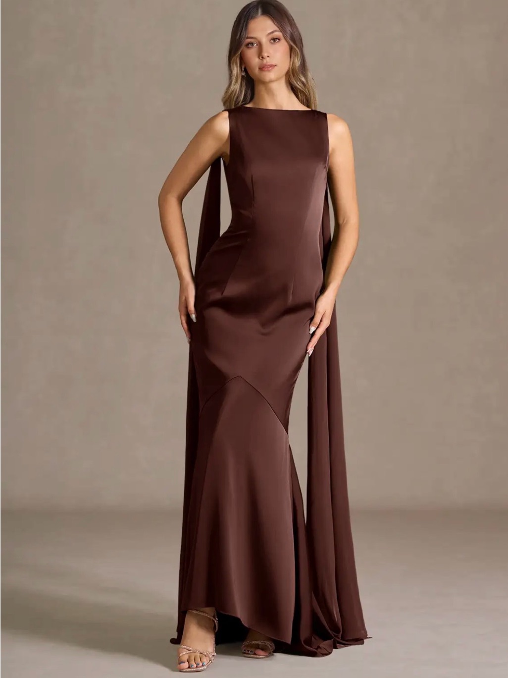 Elegant Brown Satin Evening Gown